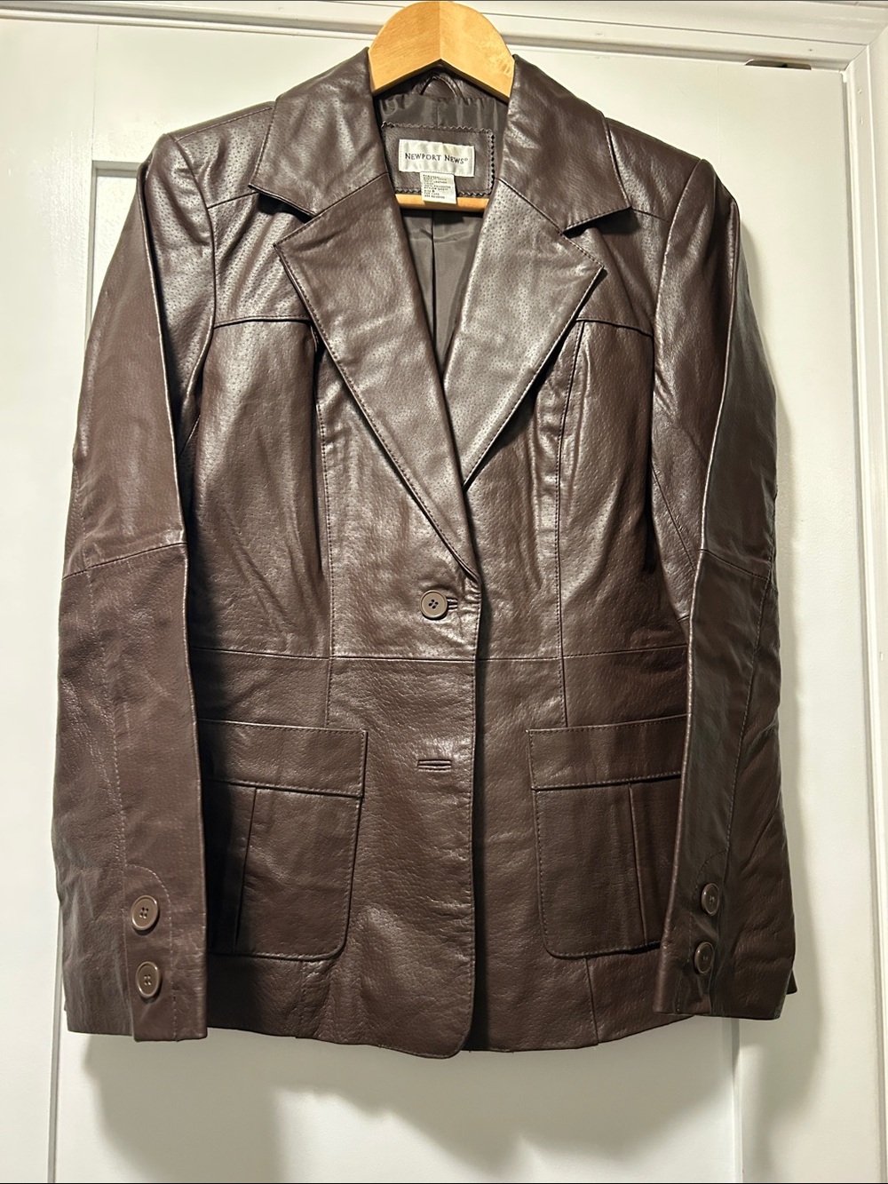 Newport News Women's Chocolate Brown Leather Blazer, Brand New, Never Worn.
